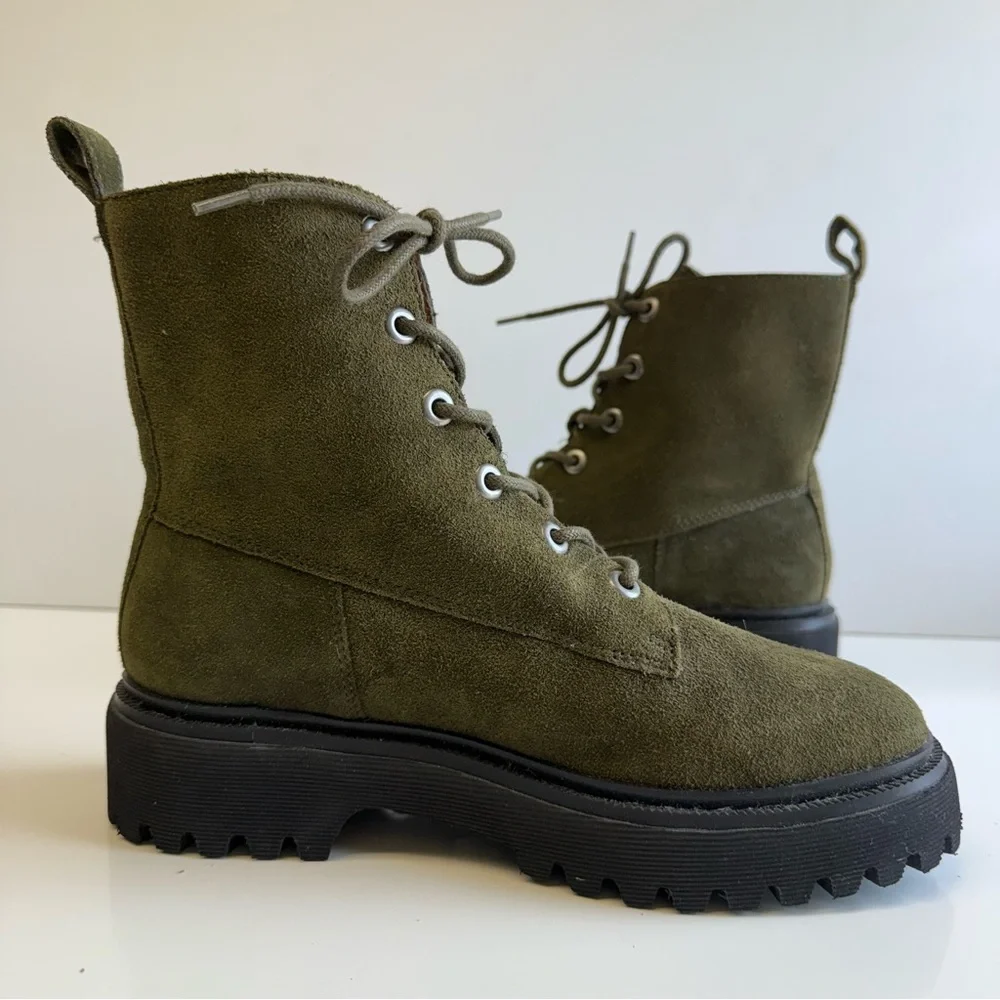 Madewell The Rayna Lace-Up Lug Sole Boot Suede Size 8 Cargo Green - Picture 4 of 7